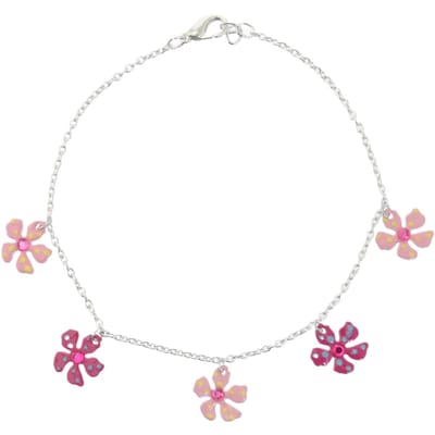 Behave – Enkelbandje met roze bloemen – Zilverkleur – Zomertrend sieraden