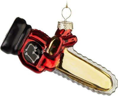 BRUBAKER Kettingzaag - Handbeschilderde Kerstbal Van Glas - 11 cm Motorzaag Voor Houthakkers En Handwerkers - Mondgeblazen Kerstboomversiering - Decoratie Figuur - Rood, Goud En Zwart