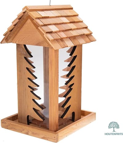HoutenFrits - Voederhuisje - Vogelvoeder - Weerbestendig Cederhout - Kerst - Dennenboom motief