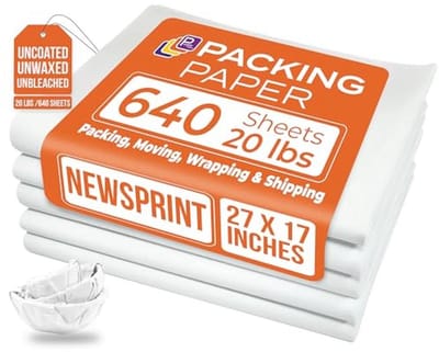 Papieren Vellen voor Verhuizing en Verpakking | 640 Vellen | 27" x 17" | 20lbs | Ideaal voor Breekbare Voorwerpen