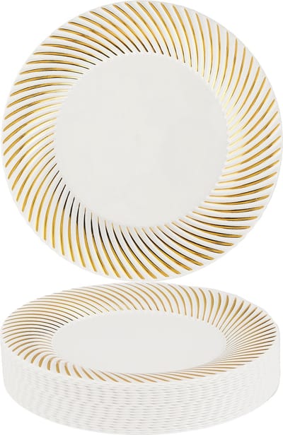 Matana – 20 Plastic Dessertbordjes, 18cm – Met Gouden Rand – Wit – Herbruikbaar & Stevig – Voor Bruiloften, Verjaardagen & Kerstmis