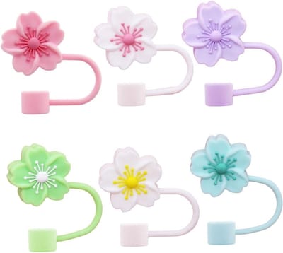 Set van 6 Bloemvormige Rietjesdeksels, Siliconen Rietjes, Herbruikbare Beschermdeksels voor Rietjes, Leuke Accessoires voor Drankjes
