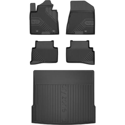 FROGUM - Voordeelset No.77 & DRY ZONE - Geschikt voor HYUNDAI Tucson III (2015-2020) - Met gordelspanner - Rubberen matten + Kofferbakmat (onderste vloer) - Zwart