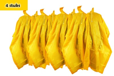 Regenponcho unisex een maat 4 stuks in de verpakking Geel - Regenponcho dames - regenponcho heren Volwassenen