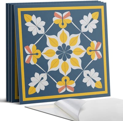 Coloray Wandpanelen Zelfklevend - Bloemenpatroon in symmetrie Zelfklevende Wandpanelen - 50 cm x 50 cm - Geel Wandpaneel PVC - 5 stuks - Mozaïeken Wandpanelen Zelfklevend - Wandpanelen Keuken - Wandpaneel Badkamer
