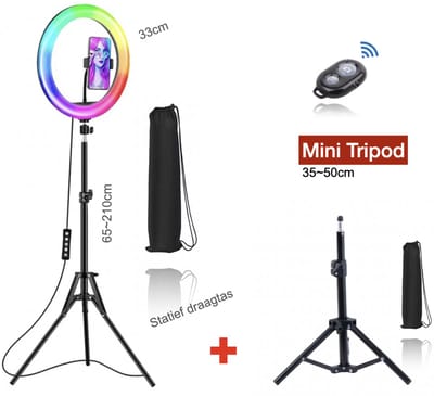 HiCHiCO® RGB Ringlamp met Statief 12inch / 2M + Mini tripod 33~50cm