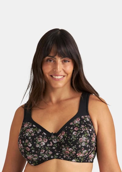 Beugelbeha met mesh in bloemenlook - zwart / gebloemd - Gr. 100 B van Goldner Fashion