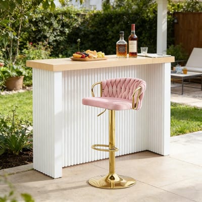 MIVRAY Barkruk 49,5 x 50,5 x 77-98 cm - Draaibaar En In Hoogte Verstelbaar - Voor Keukeneiland En Bar - Fluweel Roze