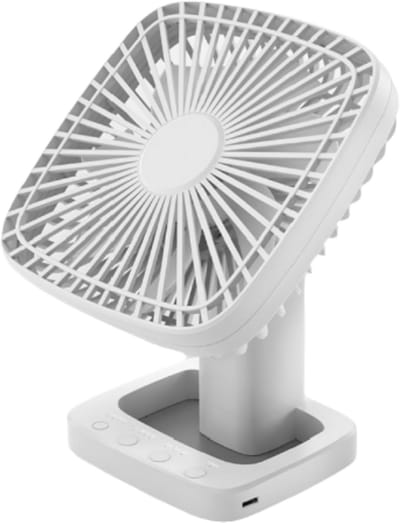 Draagbare bureauventilator, USB-oplaadbaar, 4 snelheden, met timerfunctie en batterij-indicator, ideaal voor thuis, kantoor en op reis