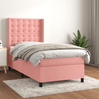 vidaXL - Boxspring - met - matras - fluweel - roze - 90x190 - cm