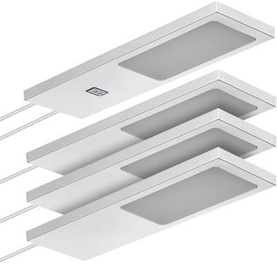 SOTECH set van 4 LED-meubellampen GIULIA II met / zonder sensor zilvergrijs, 4000K neutraal wit incl. transformator & verdeler Onderkastverlichting