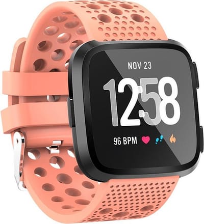 By Qubix - Compatible Fitbit bandje - Siliconen Bandje Geventileerd geschikt voor Fitbit Versa 1 / 2 & Lite - Peach Smartwatchbandje bandje Armband Polsband Strap Band Watchband