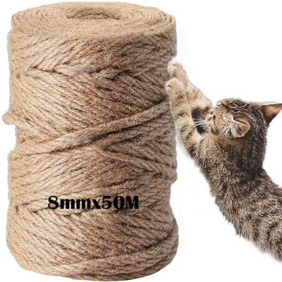 Dailygoods- Sisal Touw 50m - Duurzaam 4-draads Touw - Krabpalen Bekleden - DIY Knutselen - Hennep/Sisal Touw - Dikte 8mm - Krabpaal Touw