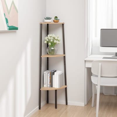 vidaXL - Hoekkastje - met - 3 - schappen - 45,5x31,5x120 - cm - lichtbruin - en - zwart