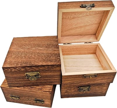 Houten Opbergdozen - Ambachtelijke Kistjes - Decoratie & Opslag - Zwaar Verbrand Effect - 10x10x5cm - Natuurlijk Hout