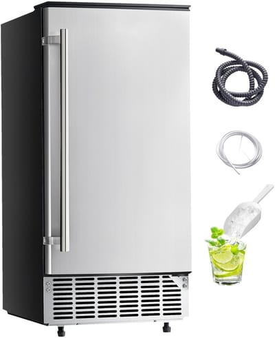 Onderbouw IJsblokjesmachine - Inbouwgeschikt - Capaciteit 36 kg/dag - Omkeerbare RVS Deur - Elektrische Afvoer - Voor Commercieel en Thuisgebruik - Zilver