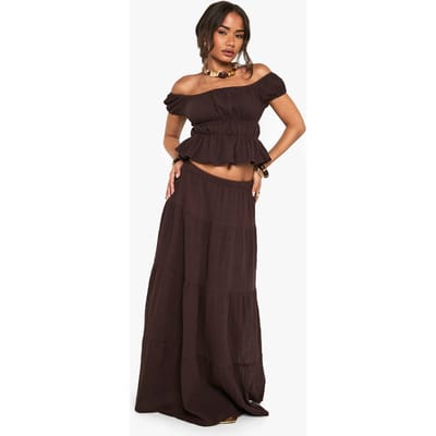boohoo Dames Crinkle Cotton Maxi Rok | Chocoladebruin | Maat: 34