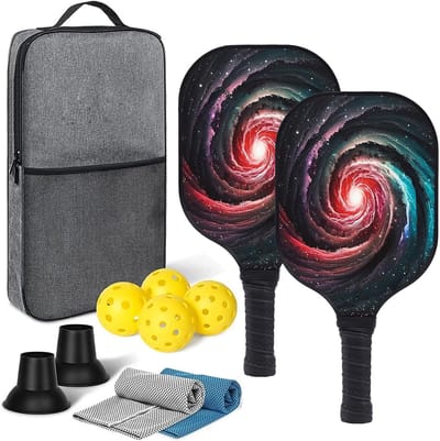 Pickleball peddels, lichtgewicht glasvezel pickleball peddels set van 2, Pickleball rackets set met opbergtas en 4 ballen, beste cadeaus voor beginners en professionals
