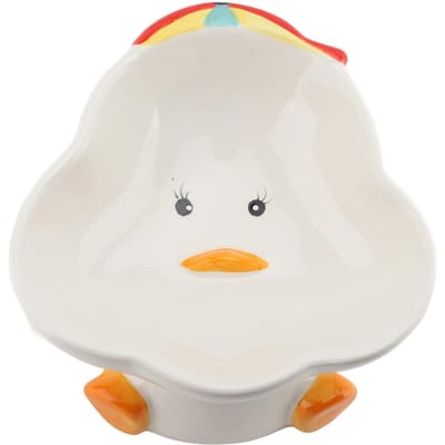 Cartoon Dier Snackkom Multifunctioneel Kantelbestendig Keramisch Schuin Ontwerp Huisdier Voeren Brede Kom white