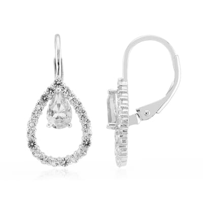 Cavill - Elegante Zilveren Oorbellen - 925 Gerhodineerd Sterling Zilver - Witte Topaas 1,14 ct - Peervormig & Rond - Oorbellen Dames