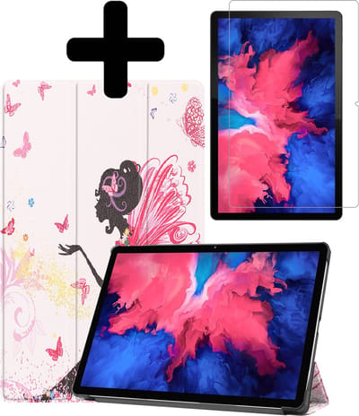 Hoes - Geschikt voor Lenovo Tab P11 Plus - Met Screenprotector - Trifold Bookcase - Hard Cover - Hardcover Book Case - Tablet Hoesje - Elfje
