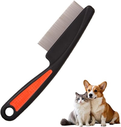 Vlooienkam voor Katten en Honden - Effectieve Vlooienkam voor Langhaar, Verwijdert Vlooien en Teken, Ergonomische Handgreep van 18 cm in Zwart