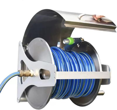 Tuinslanghaspel Kit - Waterslanghouder - Slangen Opbergen - Roestvrij Staal - 10 Meter - Zilver