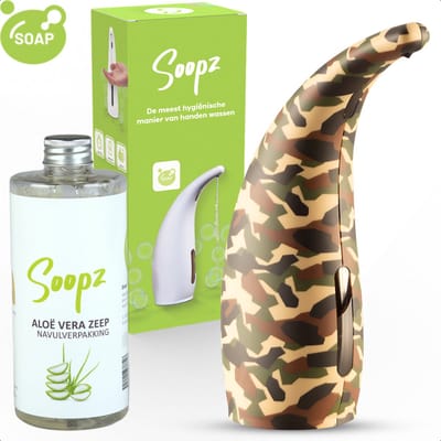 Soopz Automatische Zeepdispenser – Camouflage Groen – Camo Green Classic – Zeeppompje met Bewegingssensor – Met Aloë Vera Zeep