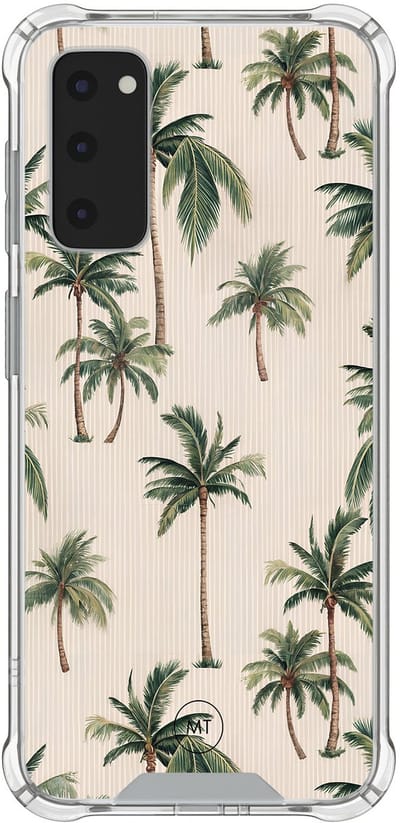 Hoesje (shockproof) geschikt voor Samsung Galaxy S20 FE - Palmbomen print - Extra sterke case - TPU/polycarbonaat - Tekst - Beige, Transparant
