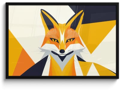 Poster in lijst - Fotolijst 90x60 cm - Posters - Vos - Oranje - Abstract - Driehoeken - Posterlijst zwart - Decoratie - Wanddecoratie woonkamer - Muurdecoratie slaapkamer