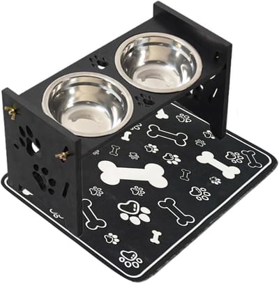 Verhoogde Hondenbakken - Voerbak met standaard - Ergonomisch voeren - Met spatbescherming - 35 x 17 x 8.2 cm - Zwart
