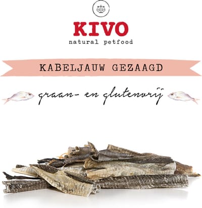Kivo Petfood Kabeljauw gezaagd 2 zakken x 75 gram - Graanvrij en Glutenvrij