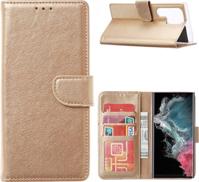 Hoesje Geschikt Voor Samsung Galaxy S23 Ultra Hoesje met Pasjeshouder – Bookcase – Goud