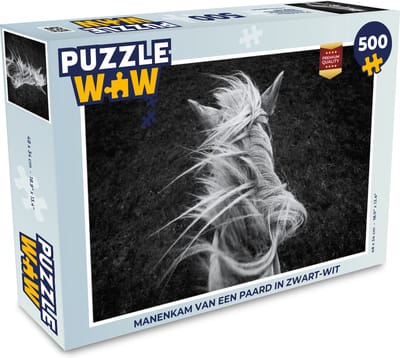 Puzzel Manenkam van een paard in zwart-wit - Legpuzzel - Puzzel 500 stukjes