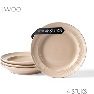 Set van 4 bordenset (Ø20,4cm / 8inch), Ontbijtborden, Pastaborden, serviesset 4 persoons, Geschikt voor restaurants, Horeca, Feest, familiefeesten, banketten en picknicks, Magnetron-vaatwasserbestendig, Keramiek