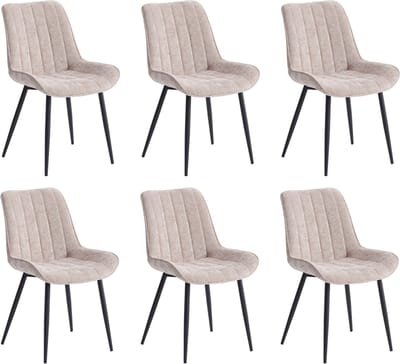 Colenis® - Verta Eetkamerstoel - Set Van 6 - Taupe - Chenille Stof - Industrieel - Stoel