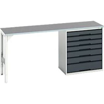 Onderbank Bott verso, linoleumblad, 7 laden, B 2000 x D 600 x H 930 mm, lichtgrijs / antracietgrijs