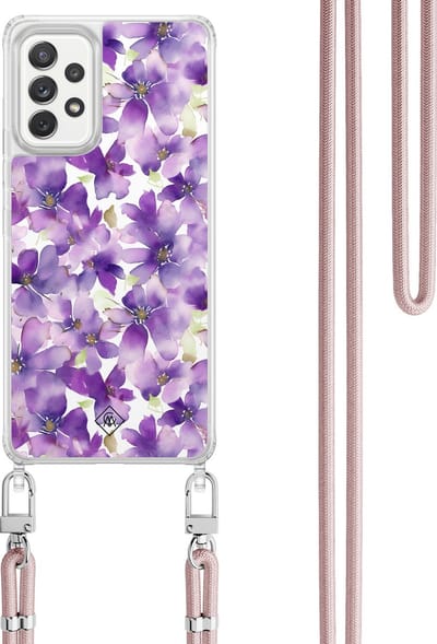 Casimoda® hoesje met koord - Geschikt voor Samsung A52(s) - Floral Violet - Afneembaar koord - TPU/polycarbonaat - Paars