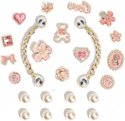 Set van 24 Mode Roze Schoen Gespen met Roze Beren, Bloemen en Strikdecoraties voor Dames en Kinderen, Perfecte Accessoires voor Schoenvernieuwing en Cadeaus