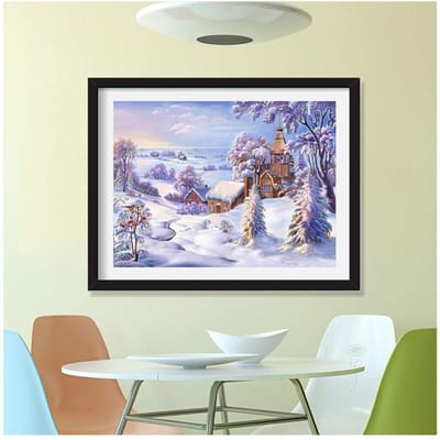 Peinture de diamant de conception de paysage de neige d'hiver moderne, perceuse complète comme cadeau, broderie de diamant 20X30CM gray
