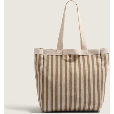 Gestreepte Canvas Tas voor Dames Tas met Grote Capaciteit voor Dames Niche Nieuwe Casual Commuter Tote Bag Eénschouder Mama Tas beige