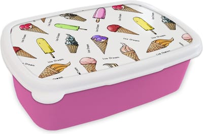 Broodtrommel Roze - Lunchbox - Brooddoos - IJshoorntjes - IJs - Patroon - 18x12x6 cm - Kinderen - Meisje