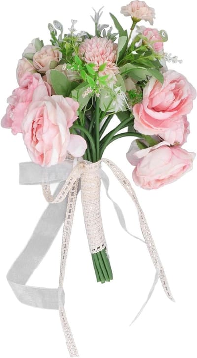 Kunst Rozen Boeket - Nep Bloemen - Bruiloft Decoratie - Handgebonden Ontwerp - 32 x 24 x 11 cm - Roze