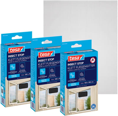 tesa INSECT STOP H&L Fly Screen for Window - hor met klittenband, op maat snijden, zonder boren, antraciet - 3x 130 x 150 cm