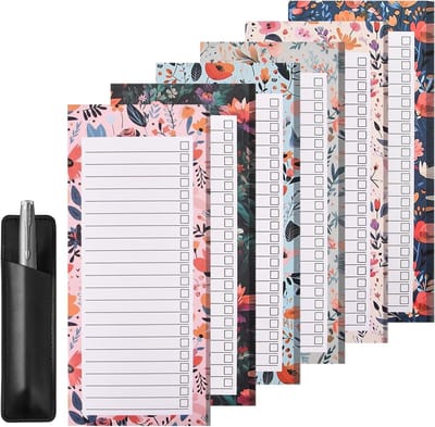 Magnetische Notitieblokken Set van 4 Stuks met Pennenhouder, Verwijderbare Bladen voor Taken, Aankopen en Notities, 50 Bladen per Blok