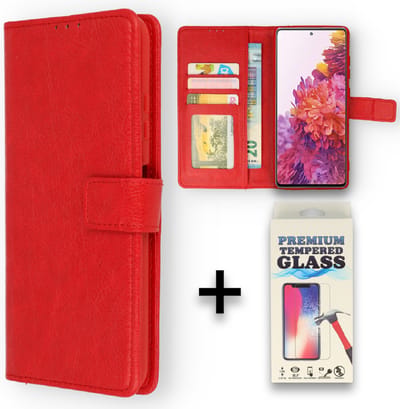 HB Hoesje Geschikt voor Oppo A12 Rood - Portemonnee Book Case - Kaarthouder & Magneetlipje & Glazen Screenprotector