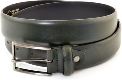 Heren Riem volnerf echt Leer groen - 3.5 cm Breed - Broekriem - Nette Riem - Pantalon Riem - Maat: 95 / Totale lengte riem 110 cm - Echt Leer