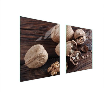 TMK ArtDeko Serie - Glazen Beschermplaat voor Fornuis - 85x52 cm - Notenhout Patroon