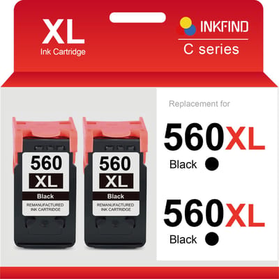 INKFIND 560XL Inktcartridge compatibel met Canon560 Canon 560 Canon PG-560 PG-560XL Hoge Capaciteit / 2-pack Zwart
