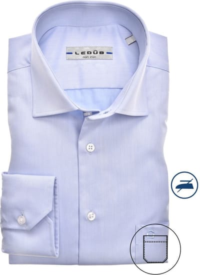 Ledub modern fit overhemd - mouwlengte 7 - lichtblauw twill - Strijkvrij - Boordmaat: 46 (EU maat: XXL)